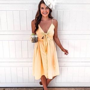 Yellow Midi Dress Tie Front Strap Button Down